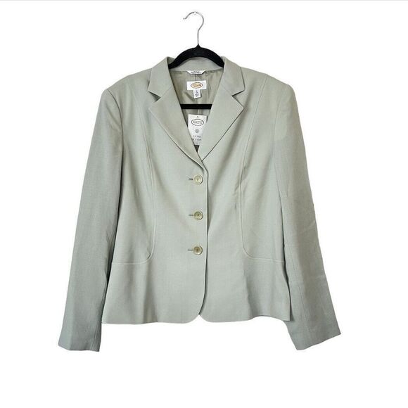 Talbots Vintage 100% Wool Button Front Blazer Lightweight NEW Green Size 16 Long - Picture 1 of 9